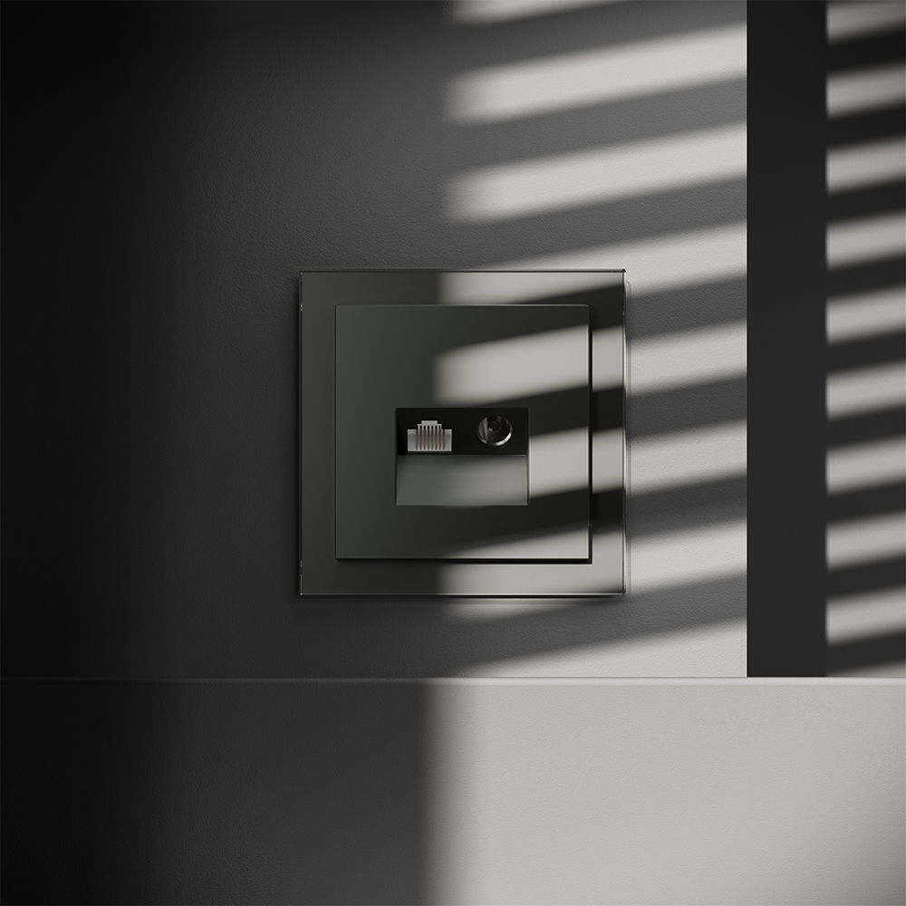 картинка Розетка телевизионная встраиваемая VOLTUM S70 TV+RJ45 кат. 6, (титан) от магазина pro-decor.kz