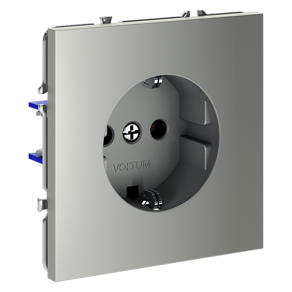 картинка Розетка встраиваемая VOLTUM S70 с заземлением 16А, (сталь) VLS040105 от магазина pro-decor.kz