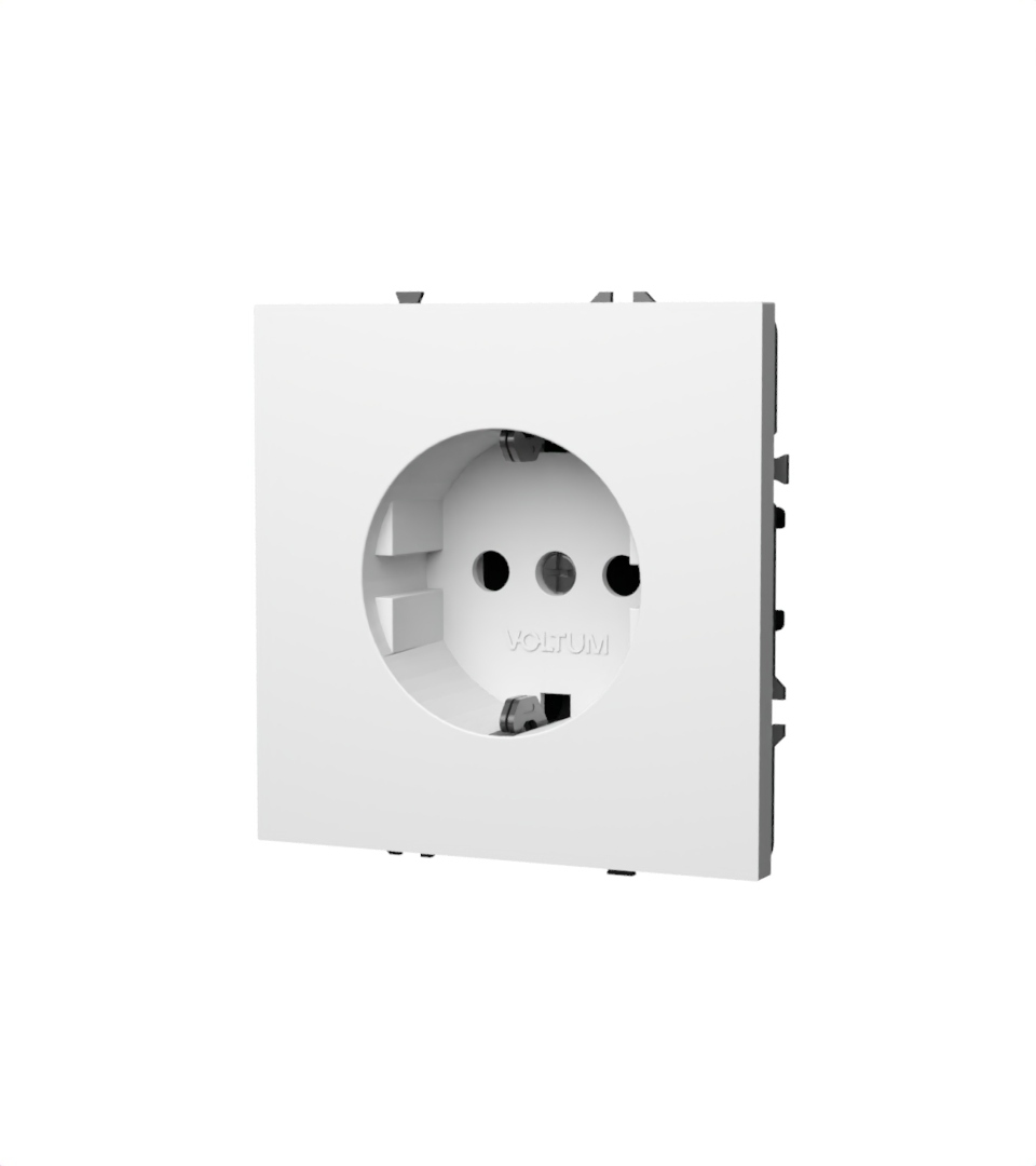 картинка Розетка встраиваемая VOLTUM S70 с заземлением 16А, (белый глянцевый) VLS040101 от магазина pro-decor.kz
