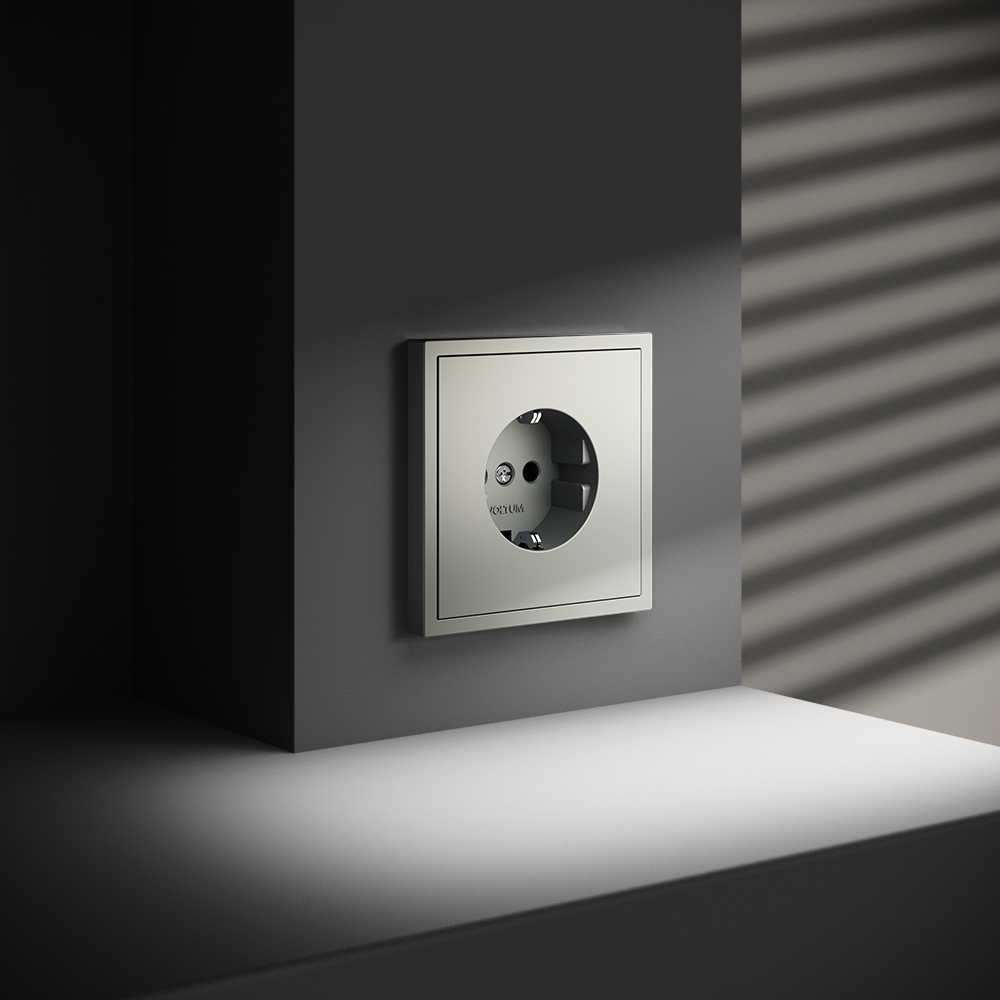 картинка Розетка встраиваемая VOLTUM S70 с заземлением 16А, (сталь) VLS040105 от магазина pro-decor.kz