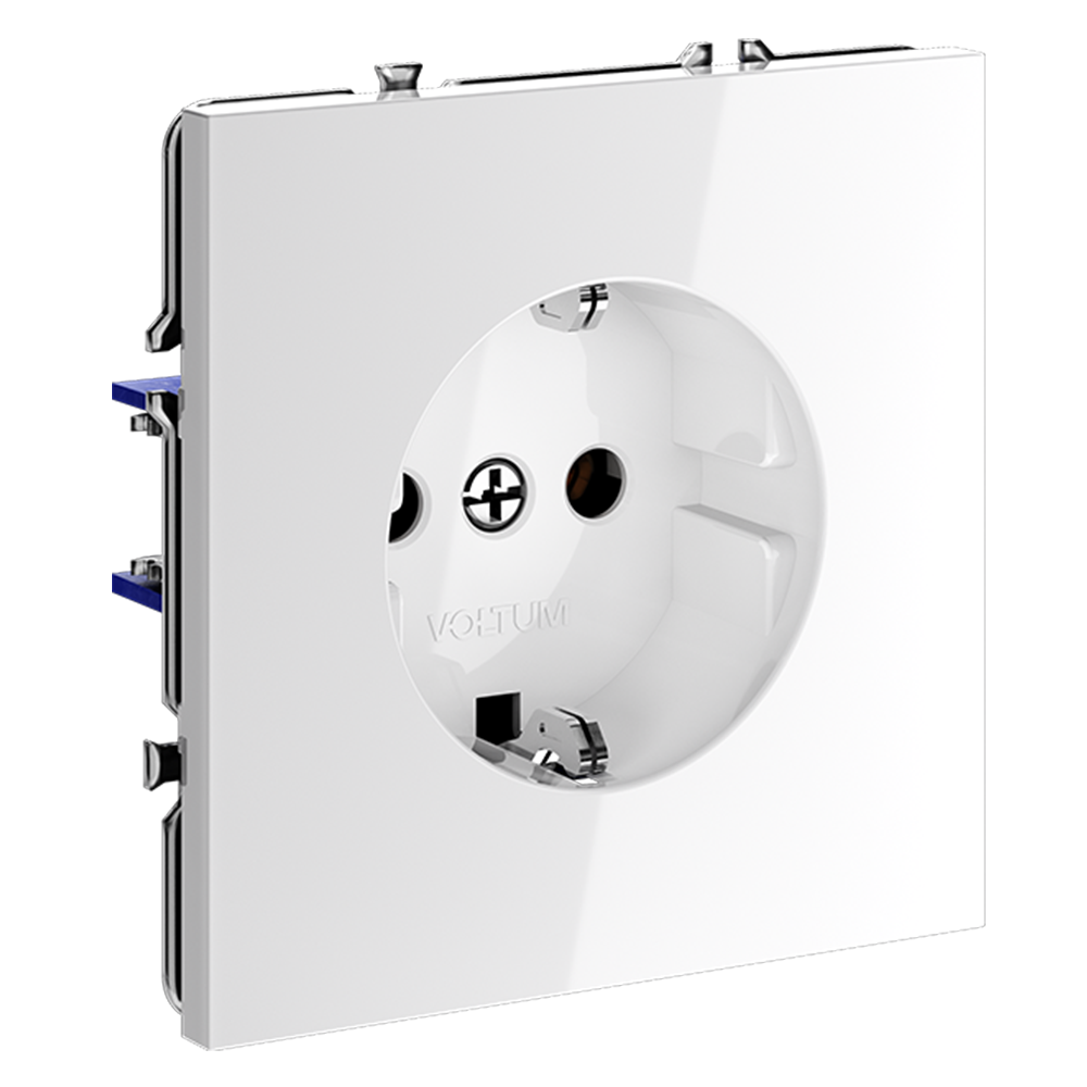 картинка Розетка встраиваемая VOLTUM S70 с заземлением 16А, (белый глянцевый) VLS040101 от магазина pro-decor.kz