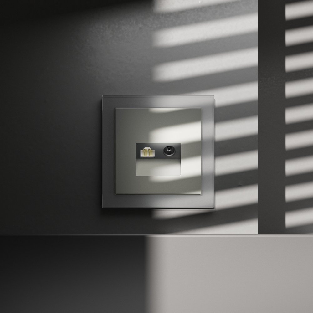 картинка Розетка телевизионная встраиваемая VOLTUM S70 TV+RJ45 кат. 6, (сталь) от магазина pro-decor.kz