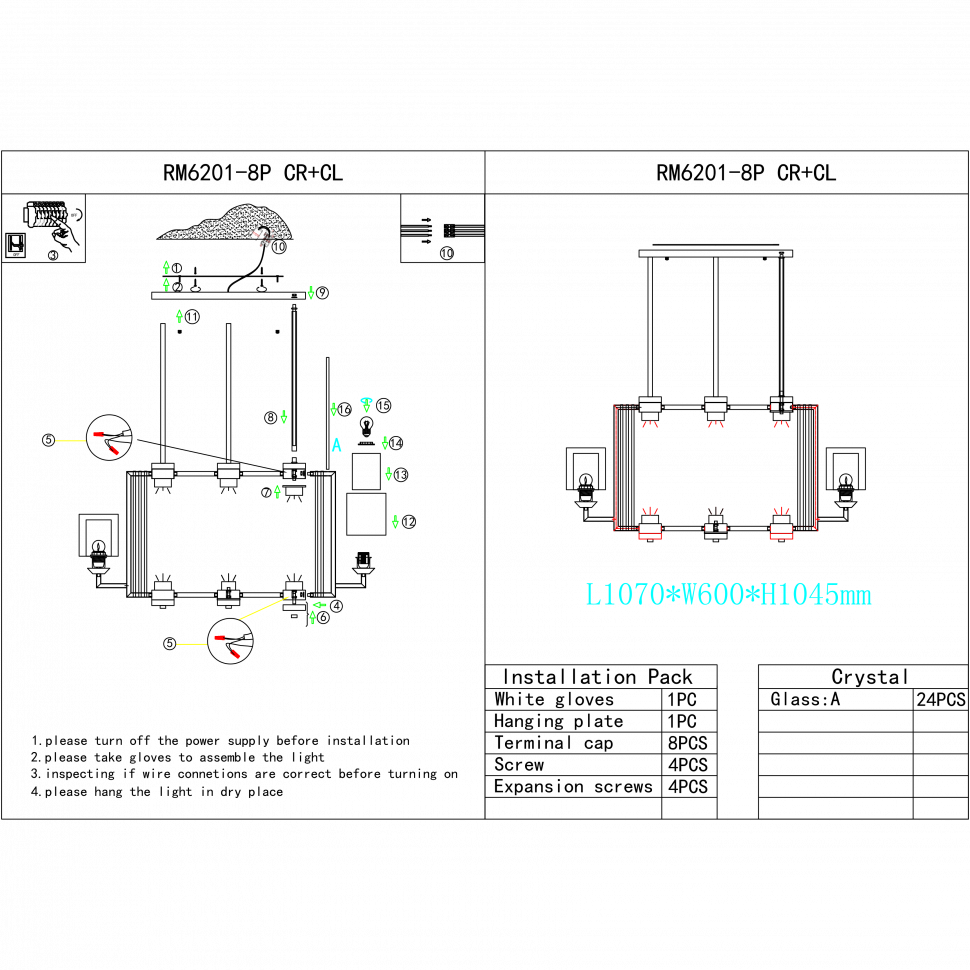 картинка Светильник подвесной iLamp King RM6201-8P CR+CL от магазина pro-decor.kz