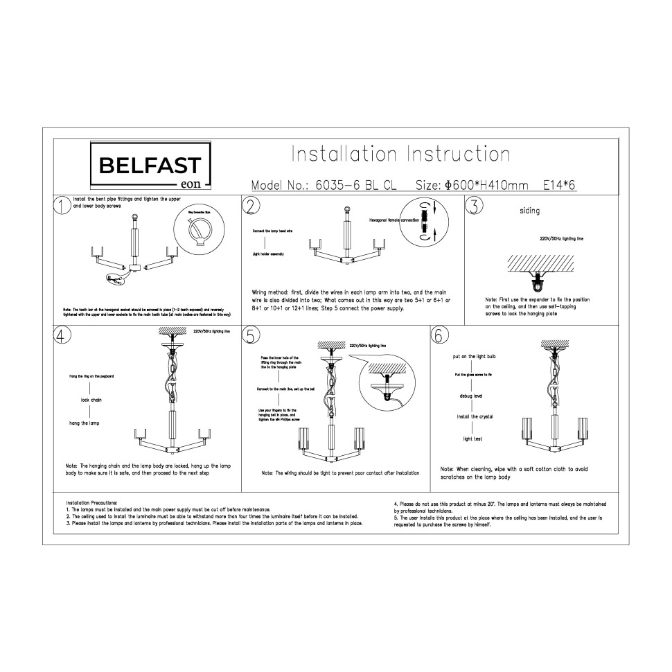 картинка Подвесная люстра Belfast Malone 6035-6 BL CL  от магазина pro-decor.kz