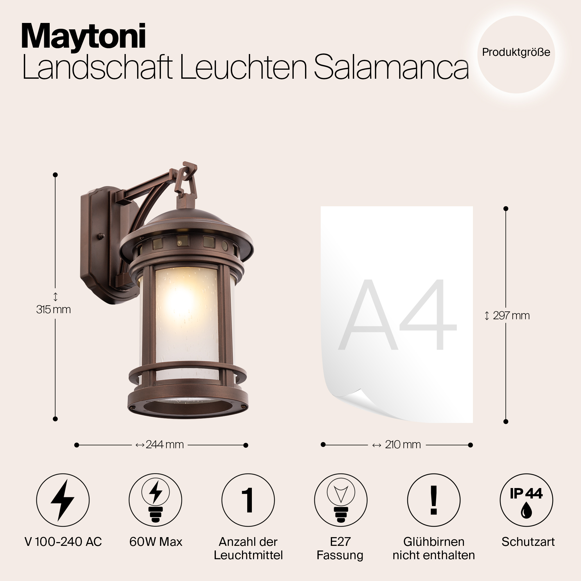 картинка Уличный настенный светильник Maytoni Salamanca O031WL-01BR от магазина pro-decor.kz