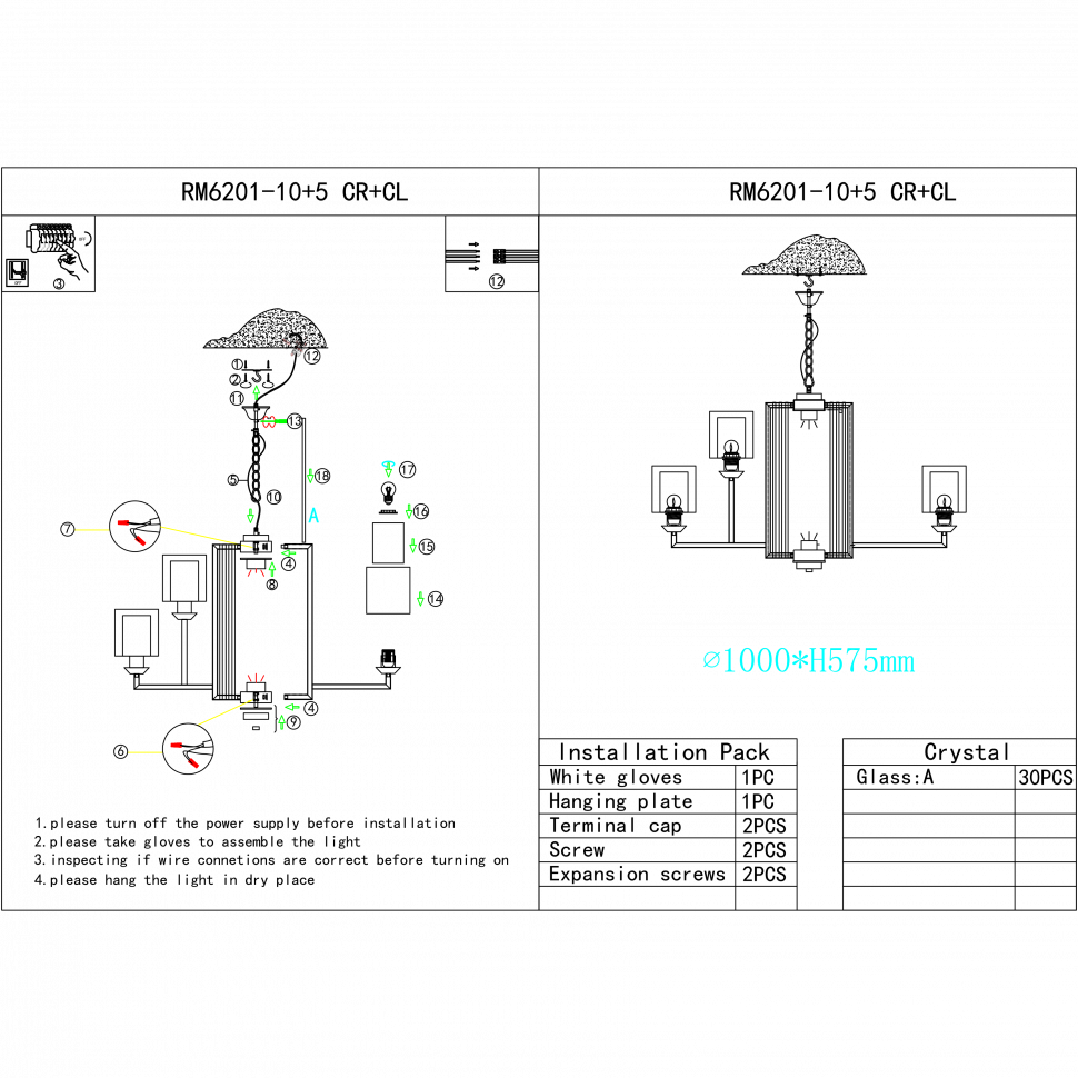 картинка Подвесная люстра iLamp King RM6201-10+5 CR+CL от магазина pro-decor.kz