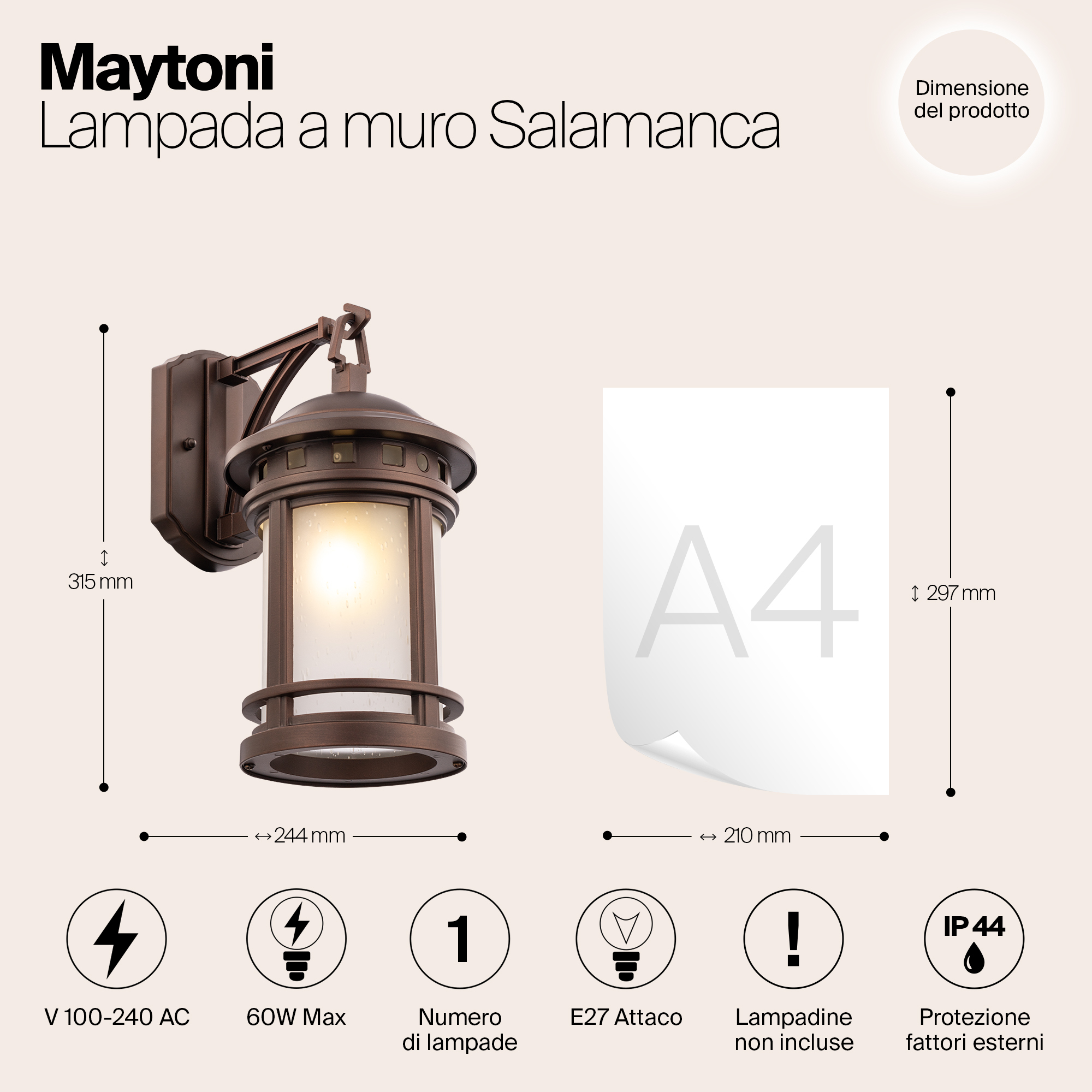 картинка Уличный настенный светильник Maytoni Salamanca O031WL-01BR от магазина pro-decor.kz