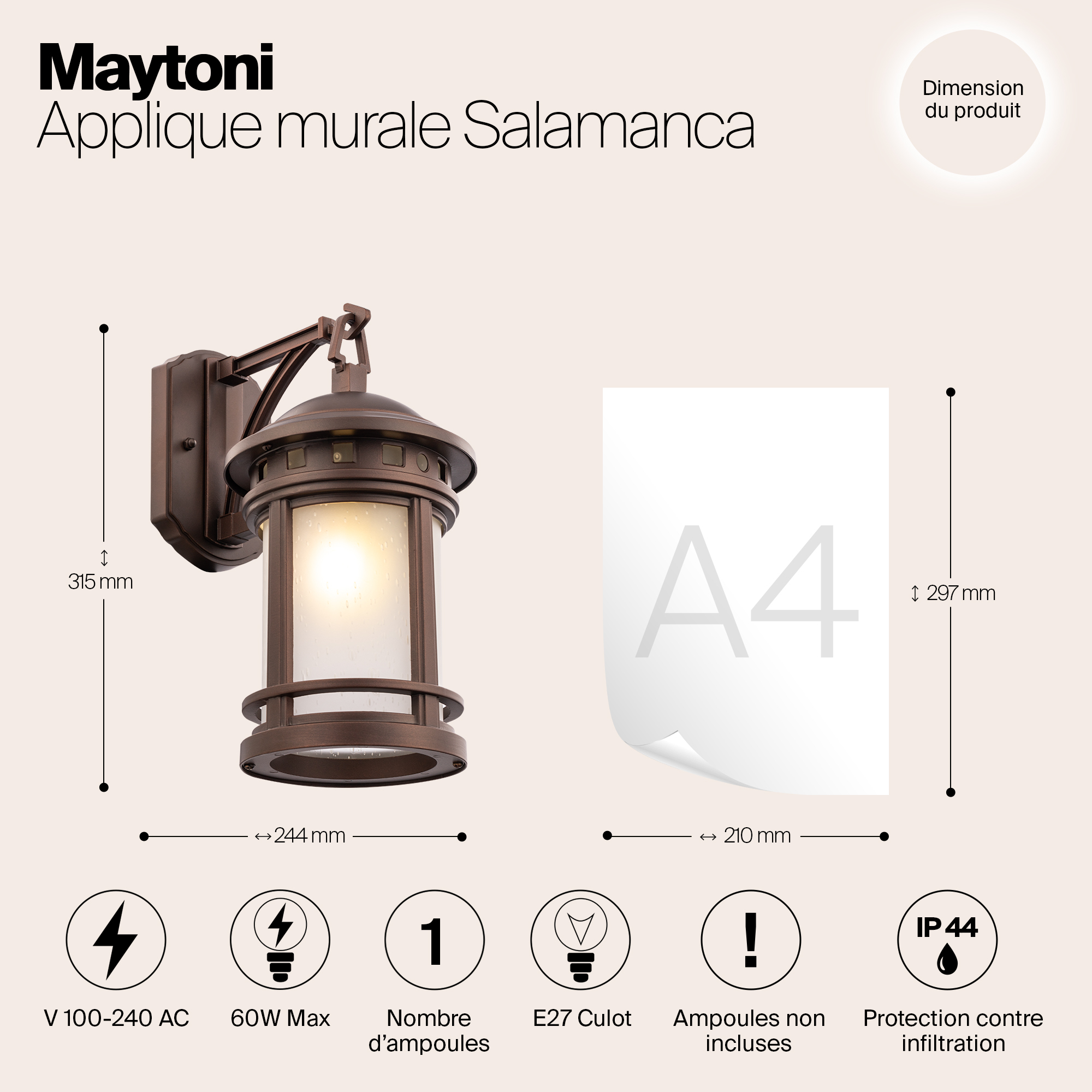 картинка Уличный настенный светильник Maytoni Salamanca O031WL-01BR от магазина pro-decor.kz