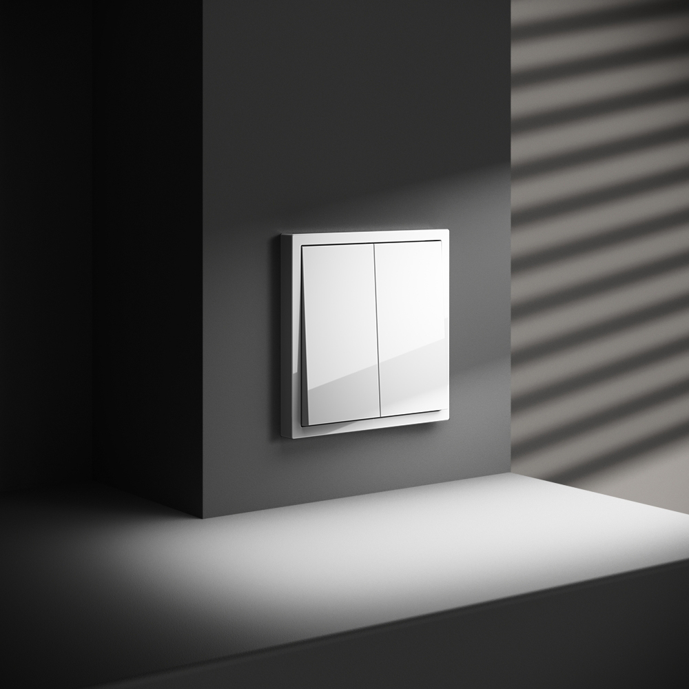 картинка Выключатель встраиваемый VOLTUM S70 двухклавишный 10А, (белый глянцевый) VLS020101 от магазина pro-decor.kz