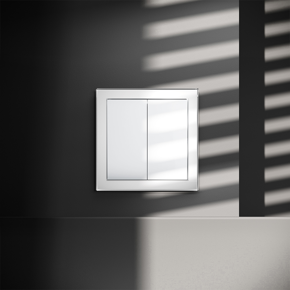 картинка Выключатель встраиваемый VOLTUM S70 двухклавишный 10А, (белый глянцевый) VLS020101 от магазина pro-decor.kz