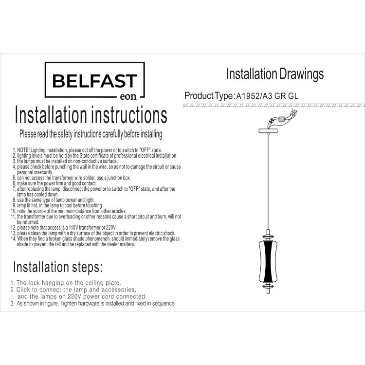 картинка Светильник подвесной Belfast Herbison A1952 / A3 GR GL  от магазина pro-decor.kz