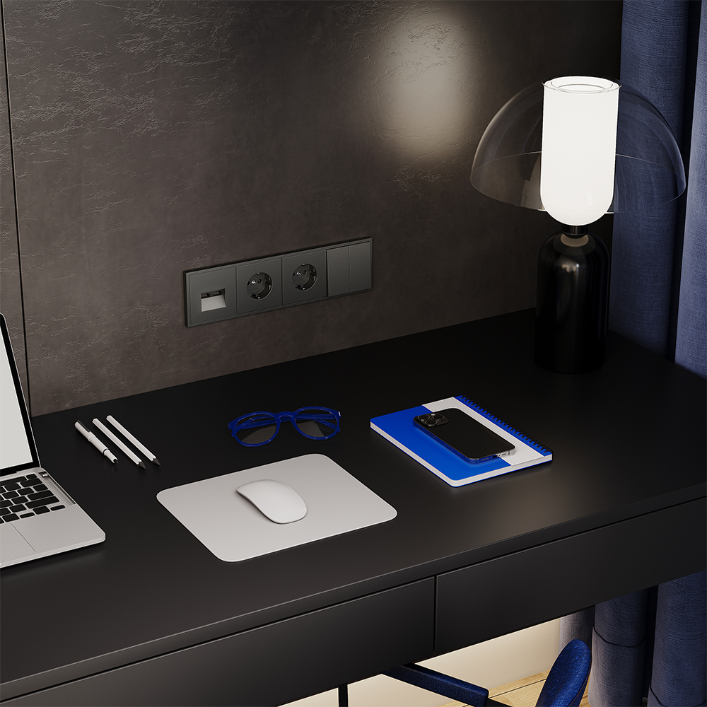 картинка Выключатель встраиваемый VOLTUM S70 двухклавишный 10А, (титан) VLS020106 от магазина pro-decor.kz