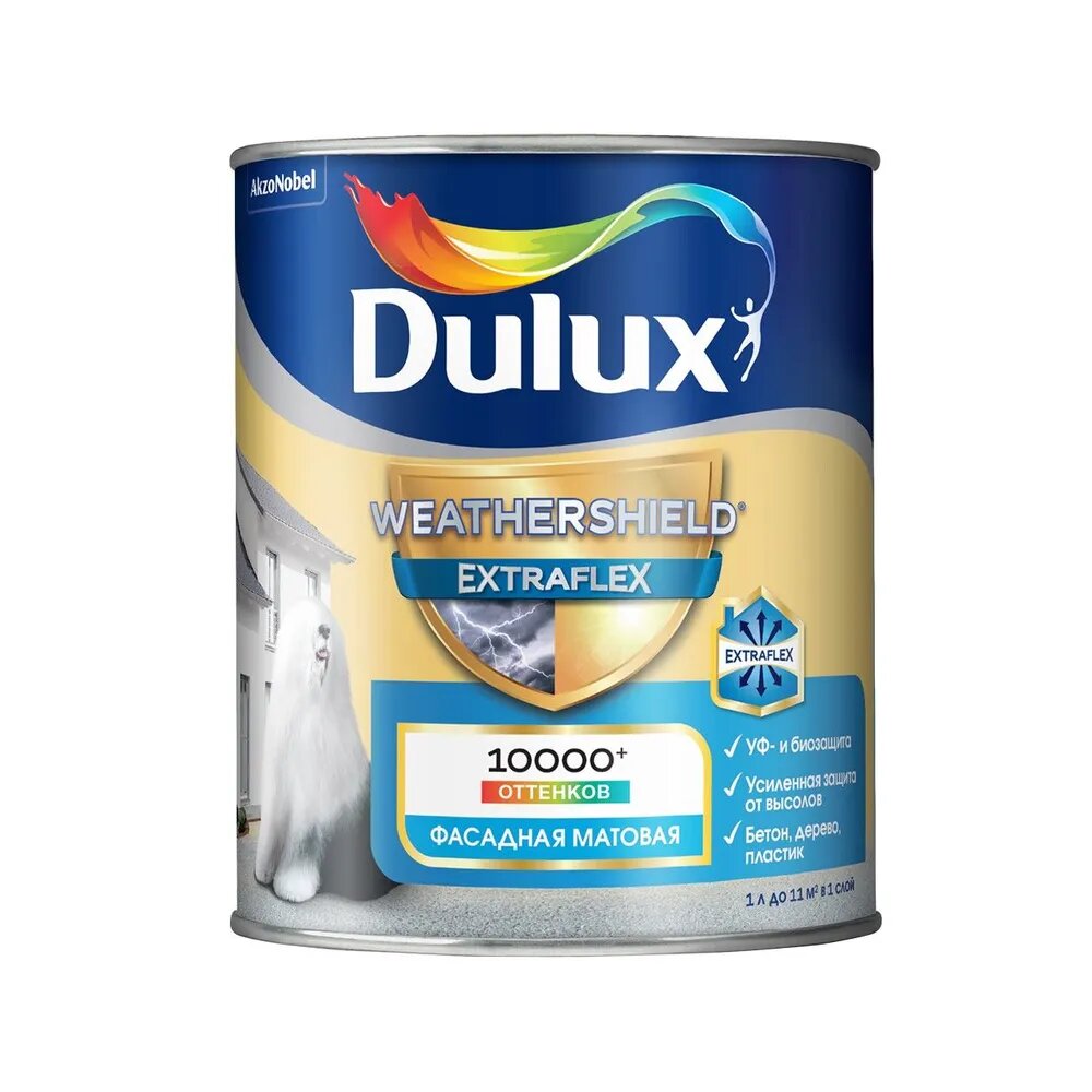 Купить Краска фасадная Dulux Weathershield Extraflex BC 0,9л, Краска фасадная Dulux Weathershield Extraflex BC 0,9л,