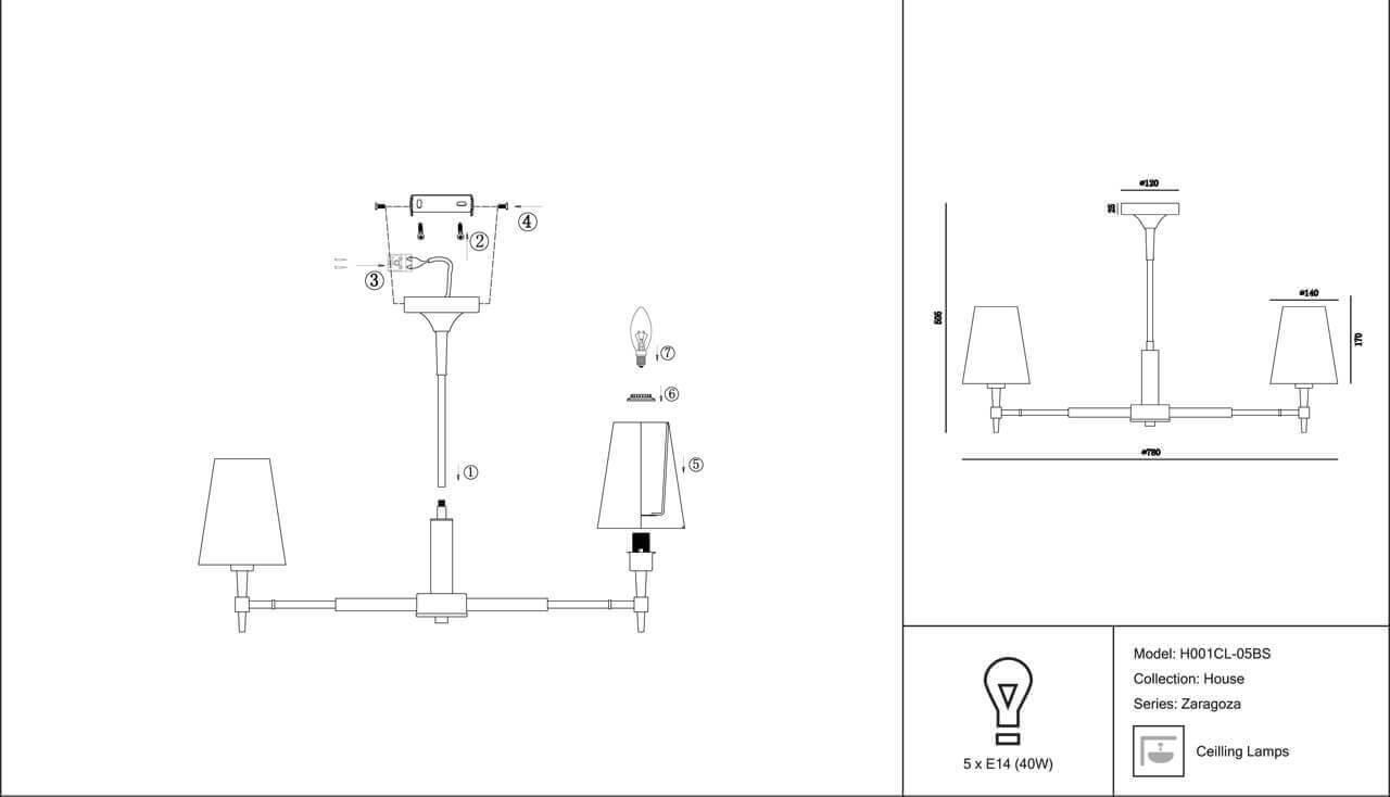 картинка Подвесная люстра Maytoni Zaragoza H001CL-05BS от магазина pro-decor.kz