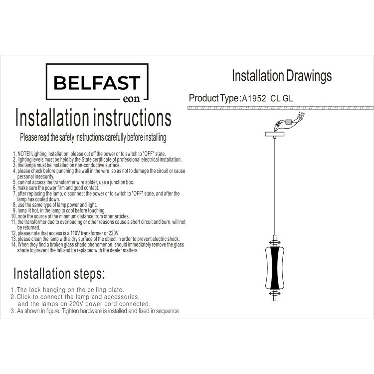 картинка Светильник подвесной Belfast Herbison A1952 CL GL  от магазина pro-decor.kz